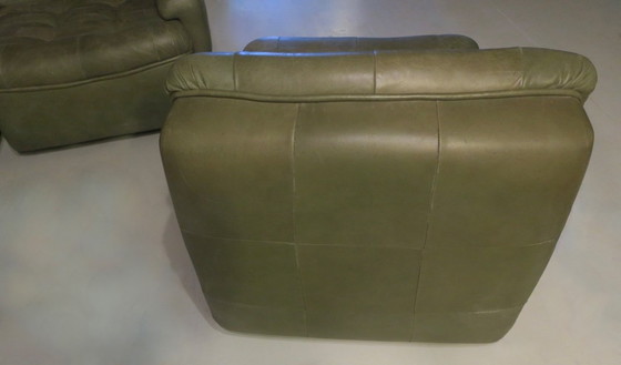 Image 1 of Patchwork Modular Sofa Set in Olive Green Patinated Leather by Laauser 1970s