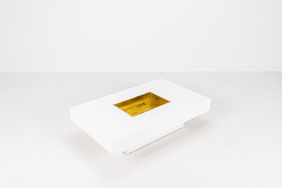 Image 1 of Couchtisch mit integrierter Messingbar von Willy Rizzo, Italien, 1970er Jahre