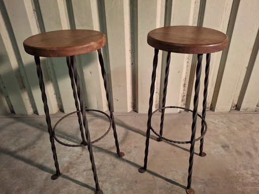 2x Taburete de bar brutalista de hierro forjado industrial
