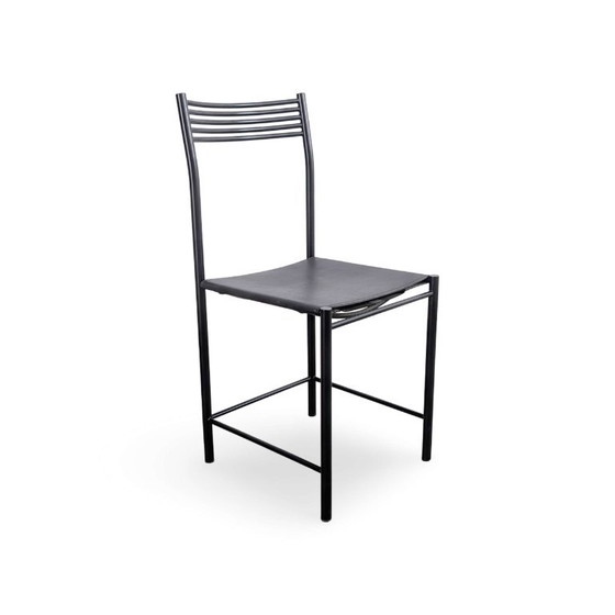 Black Leather Chair 1980s Italy Vintage Dining Chair, Metal (photo 3 of 8)