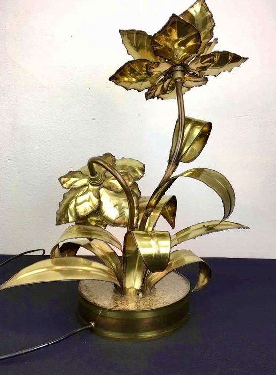 Image 1 of Maison Jansen Tischleuchte mit Blumenmuster aus den 1970er Jahren