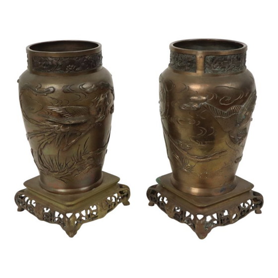 Image 1 of Pair of Japanese Bronze Vases