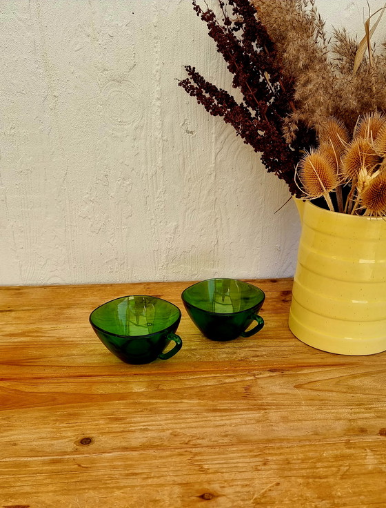 Image 1 of Lot De 2 Grandes Tasses Vereco Verte Vintage