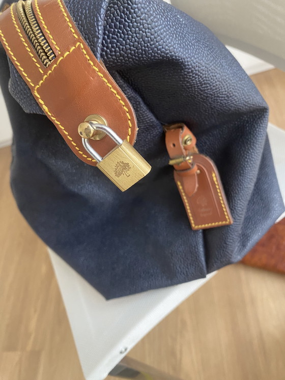 Image 1 of Mulberry Weekend tas blauw met bruin leer afgezet 75 br 49 h nieuw