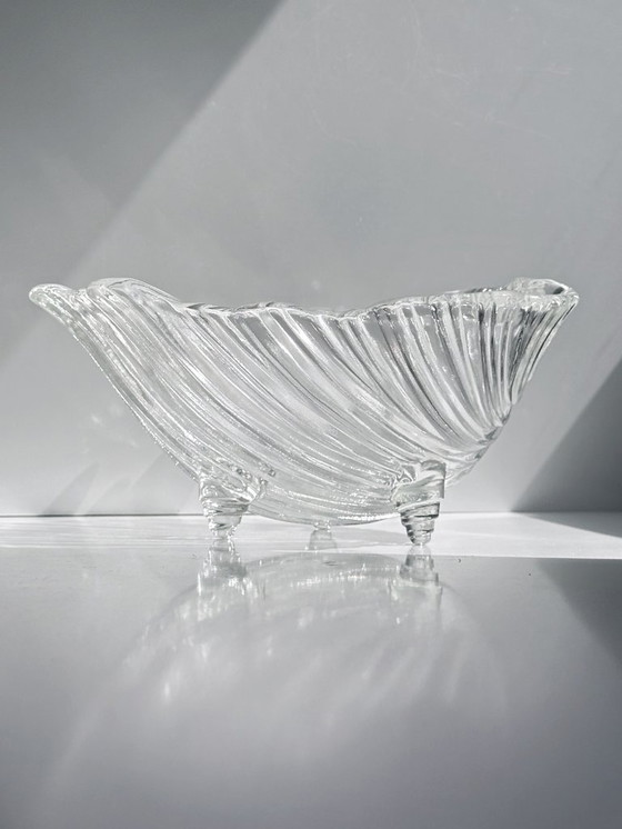 Image 1 of Large glass bowl, shell shape, 1980s Art Deco Revival, 80s/90s crystal bowl, serving bowl, fruit bowl