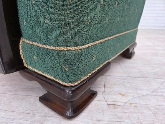 Image 1 of Deense fauteuil uit de jaren 60, bekleed met groene en beige meubelwol.