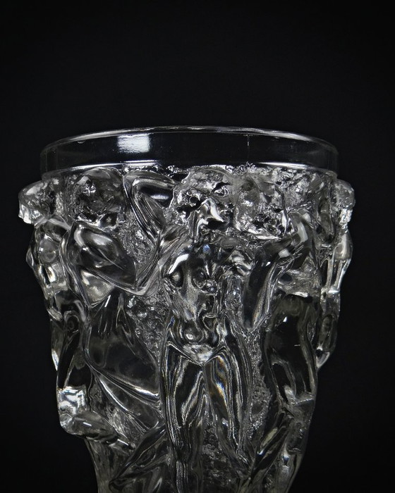 Image 1 of Lalique Bacchantes unsigned vintage clear crystal vase mid 20th century