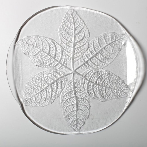 Large Kosta Boda Glass Cheese Platter: Vintage Leaf Design by Wärff / 1975