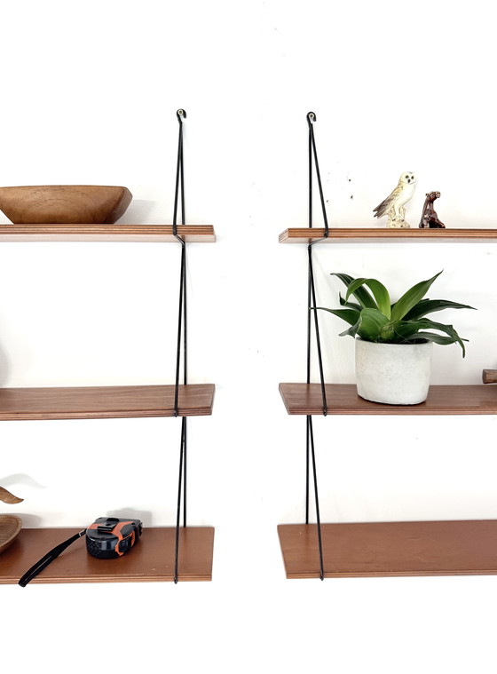 Image 1 of 2x vintage teakhouten wandrek ‘60