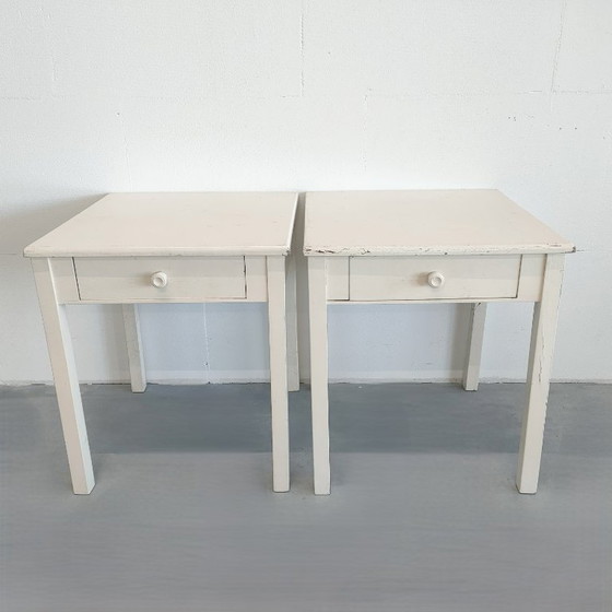 Image 1 of Set of 2 vintage Brocante side tables, plant table, coffee table, hallway cabinet with drawer