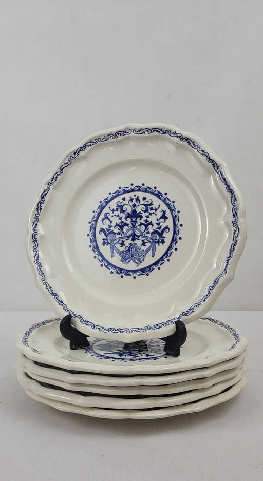 6 Gien Faience Dinner Plates Rouen Model