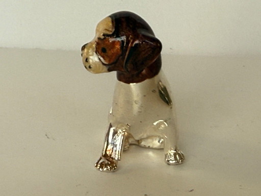 Chiot en argent massif et émail Saturno