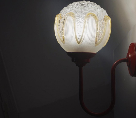 Red Wall Sconce Massive Belgium with Richard Essig Textured Glass Globe, Mid Century Space Age Lighting (photo 8 of 22)