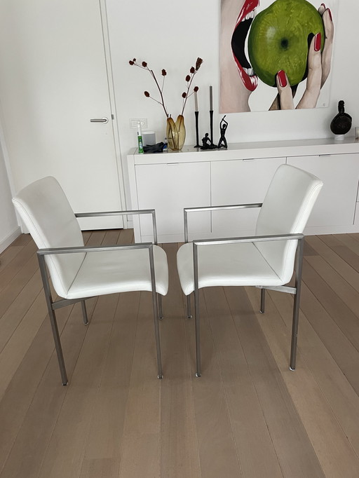 6 Modern White Leather Chairs