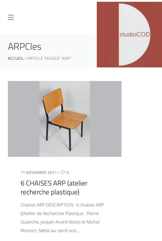 Image 1 of Lot of 6 vintage ash chairs by ARP, a French design collective, circa 1950