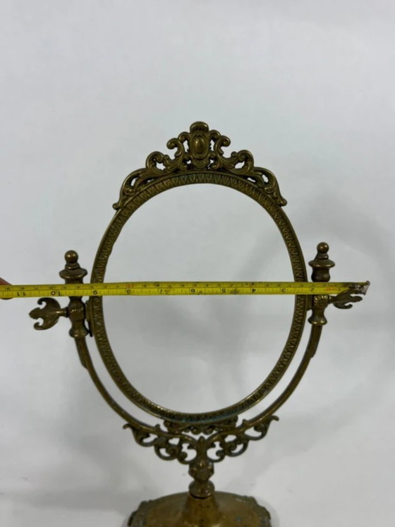 Image 1 of Miroir lourd vintage en laiton, miroir de courtoisie, miroir de table réglable, da15