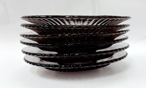 6 x Vintage-Dessertteller aus lila Glas