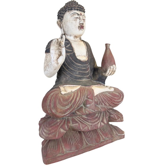 Statue Bouddha de la Médecine Chinois sur Trône de Lotus – Bois – H 43 cm – Sculptures, Wood (photo 2 of 10)