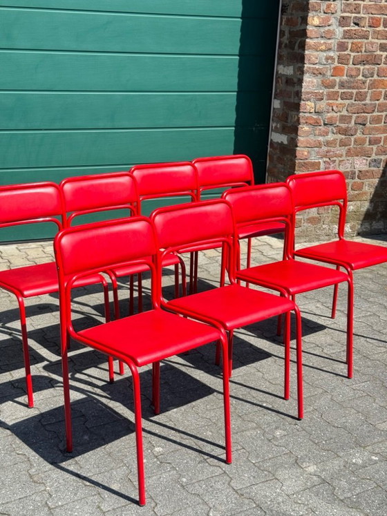 Image 1 of 8 x Vintage Bauhaus Design Chairs Retro Red