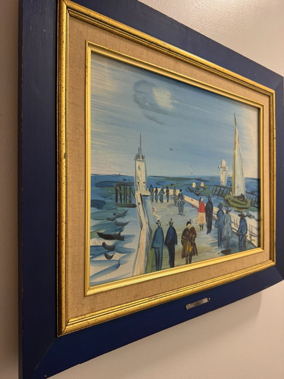 Tableau « Promenade » G.Raoux style Dufy, Peintures et dessins, Toile, Bois, Bleu (photo 2 sur 15)