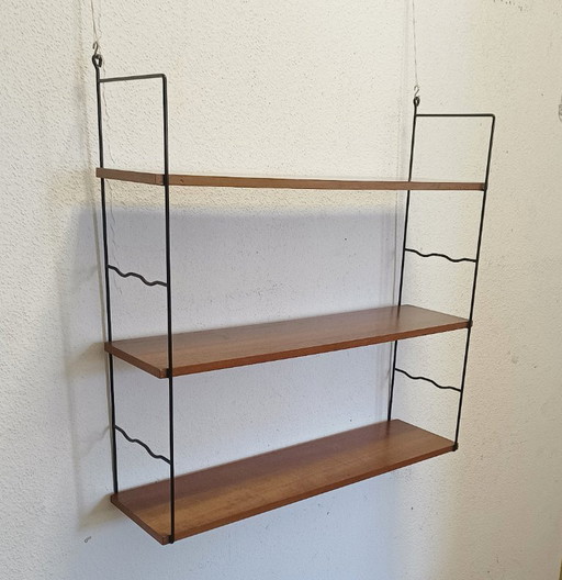 Wandregal aus den fünfziger Jahren mit drei Einlegeböden – wandkast, Metal, Wood