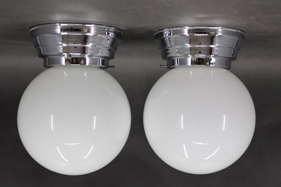Image 1 of 1940 Paar Art Deco Plafond- of Wandlampen, Tsjecho-Slowakije