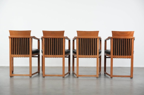 Image 1 of 4 x Schwarze Schuitema Art-Deco-Esszimmerstühle aus Leder mit Armlehnen aus der Decoforma-Serie