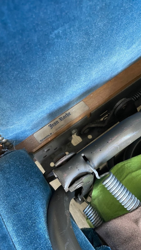 Image 1 of Vintage Jean Roche Wood and Velvet Sofa