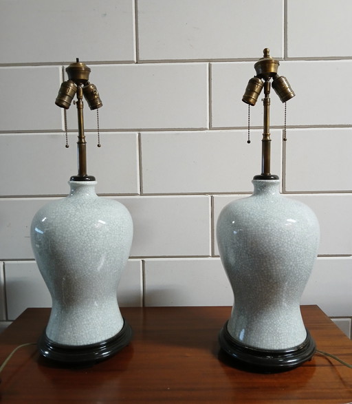 2 Chinese crackle-glazed table lamps