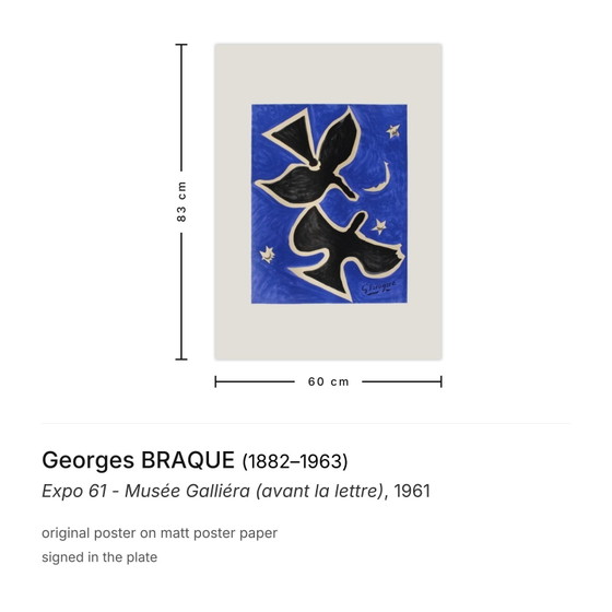 Image 1 of Georges Braque Expo 61 - Musée Galliéra (prima della lettera) Manifesto