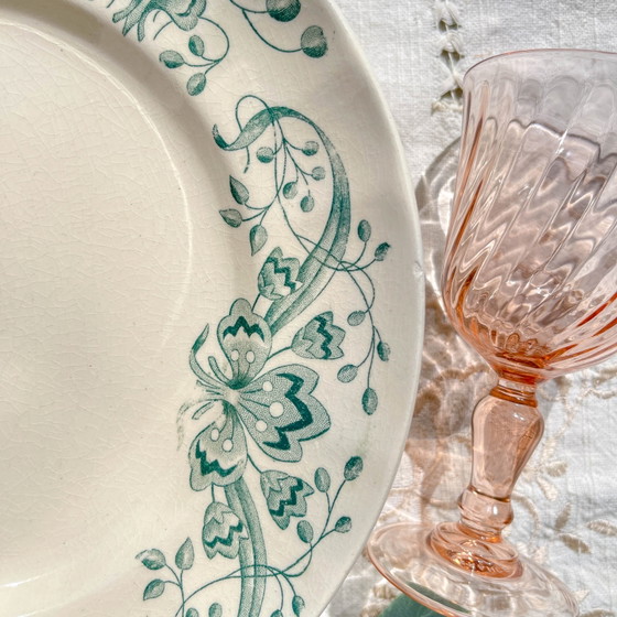 Set of 6 Antique Small Ironstone Plates "Figuig" – Longchamp 19th Century – Crockery, Vintage (photo 3 of 13)