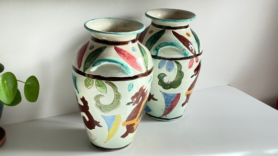 Image 1 of Italian Majolica Vases with Dragon Motif