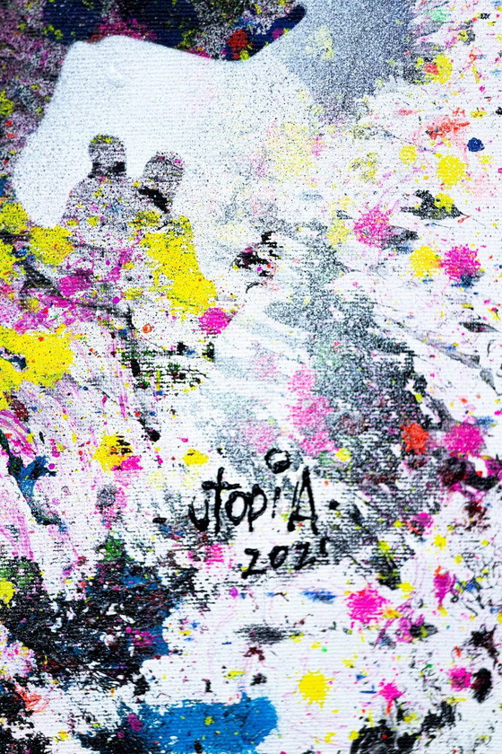 UTOPIA - Kids On Guns Hill - Peinture D'Artiste Sous Verre – Peintures et dessins, Paper (photo 10 of 19)