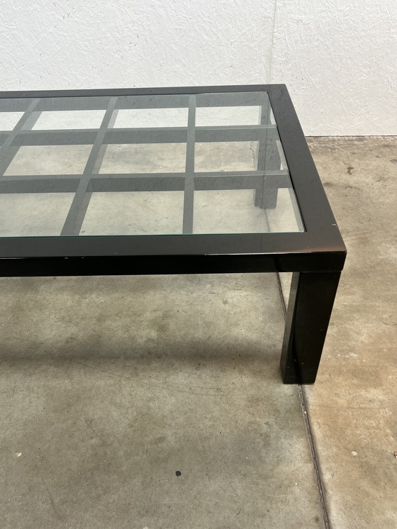 Image 1 of Tavolino da caffè vintage nero lucido con piano in vetro, stile giapponese, anni '80