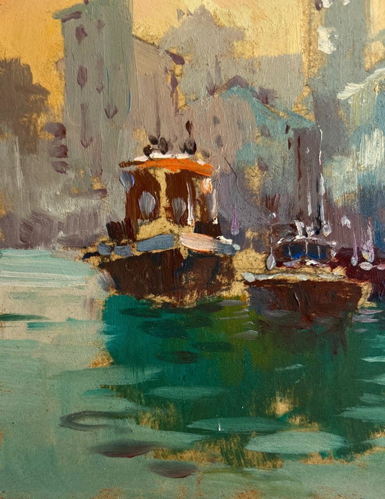 Image 1 of Original Oil Painting Evening City Landscape Venice sunset