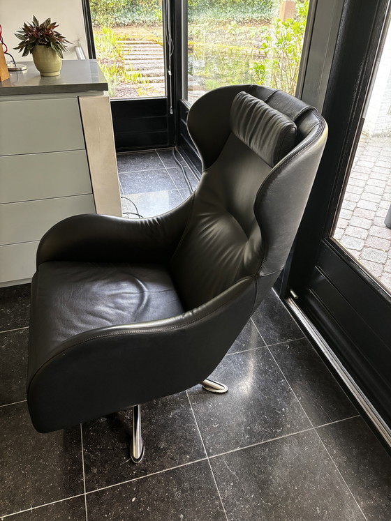 Image 1 of Leren schiefer draai fauteuil 