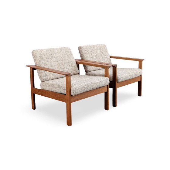 Lot de 2 Fauteuils Vintage tissu clair Vamo Møbelfabrik, Bois, Beige (photo 3 sur 9)