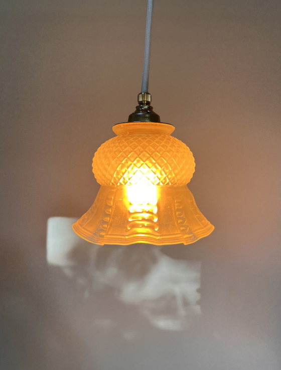 Vintage Glazen Hanglamp Met Messing Fitting – Hanglampen, Glass (photo 4 of 6)