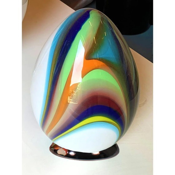 Image 1 of White Egg Table Lamp in Murano-Style Multicolored Glass