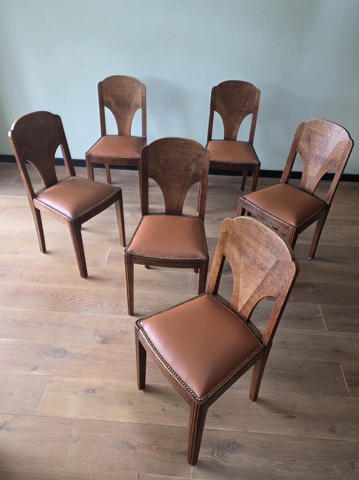 Set Van 6 Amsterdamse School Eetkamerstoelen | Jaren 20