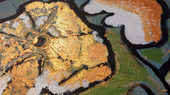 Image 1 of T.van Steenbergen Happy Golden Flowers 70 x 109 cm