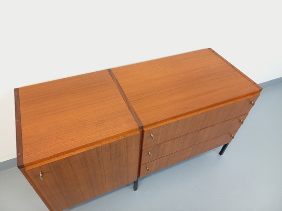 Image 1 of Vintage modernist sideboard by ARP Minvielle, designed by Guariche Mortier Motte, in teak and black metal, from the 1960s