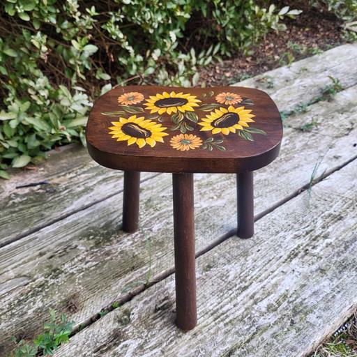 Tabouret, sellette tripode vintage motifs tournesols