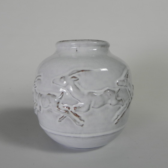 Image 1 of Mobach-Vase mit Hirsch, Modell 217 von Bouke und Klaas Mobach, 1960er Jahre