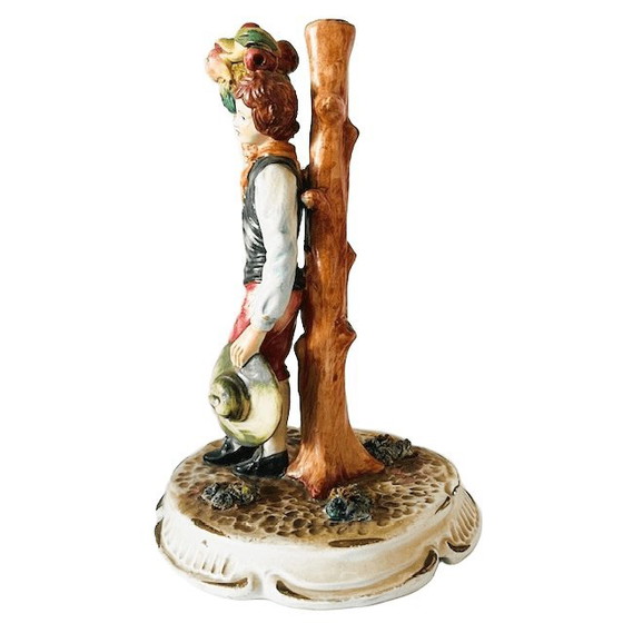 Image 1 of Vintage mid-century Italian Bassano sculpture of a young man with fruit, 1950s, signed