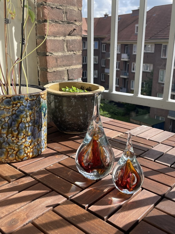 Image 1 of Ozzaro Studio-Kunstglas „Regentropfen“, signiertes orange-rotes Kristall aus Böhmen