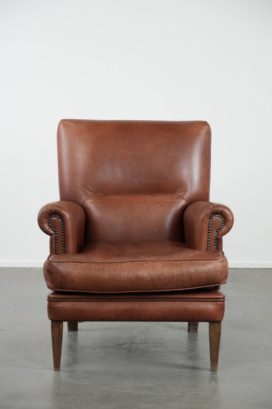 Image 1 of Bequemer Sessel aus cognacfarbenem Rindsleder im englischen Stil