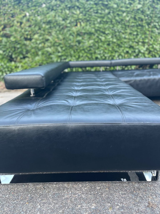 Image 1 of Montèl Cipriani design hoekbank zwart leer met hocker – Iconisch Nederlands design – Premium zwart lederen comfort