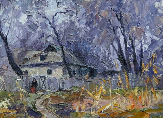 Origineel Olieverfschilderij Landelijk Landschap Dorpserf Oma's Huis – Schilderijen & Tekeningen, Mdf (photo 7 of 8)