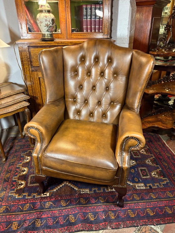 Image 1 of Vintage Leather Chesterfield Armchair – English Country House Style  Claw Feet • Deep Comfort • Timeless Classic  A beautiful vi
